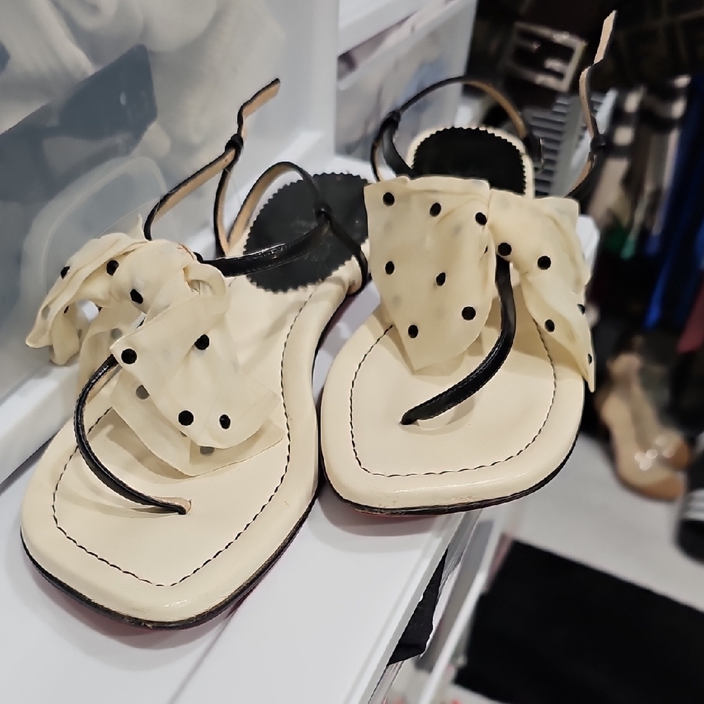 Christian Louboutin Cream and Black Sandals with Elegant Style